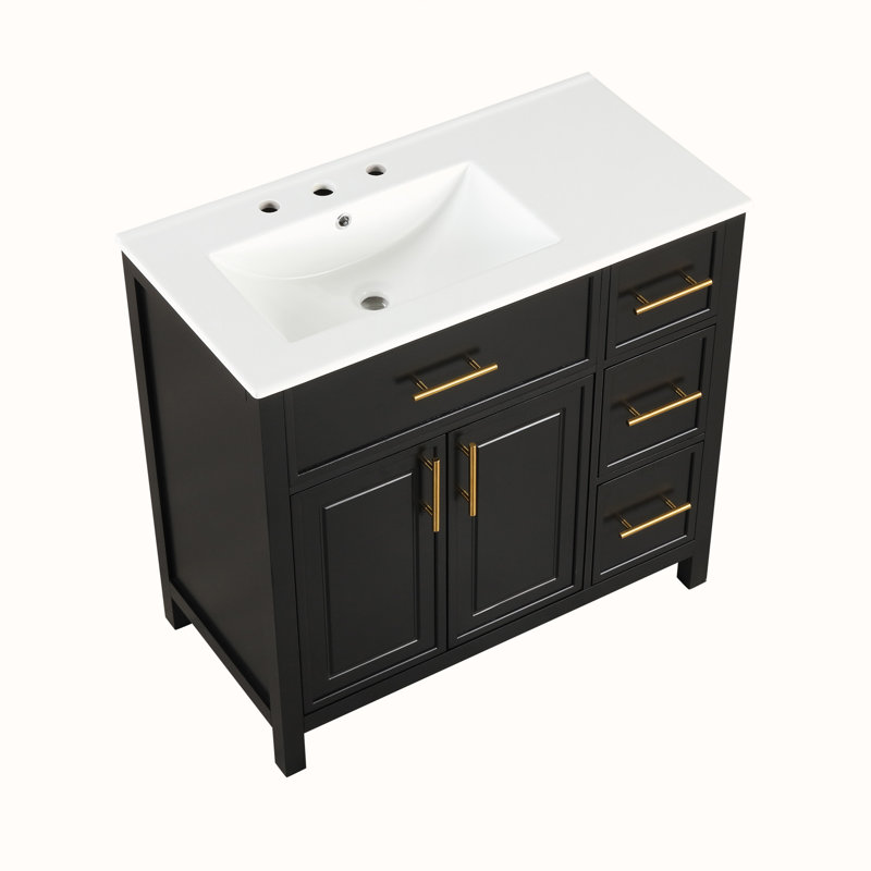 Meuble-lavabo avec lavabo et armoire avec tiroirs, Noir, noir, noir, noir