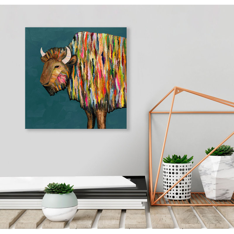 «Bison on Blue», reproduction sur toile tendue, H 12 po x l 12 po, Canevas