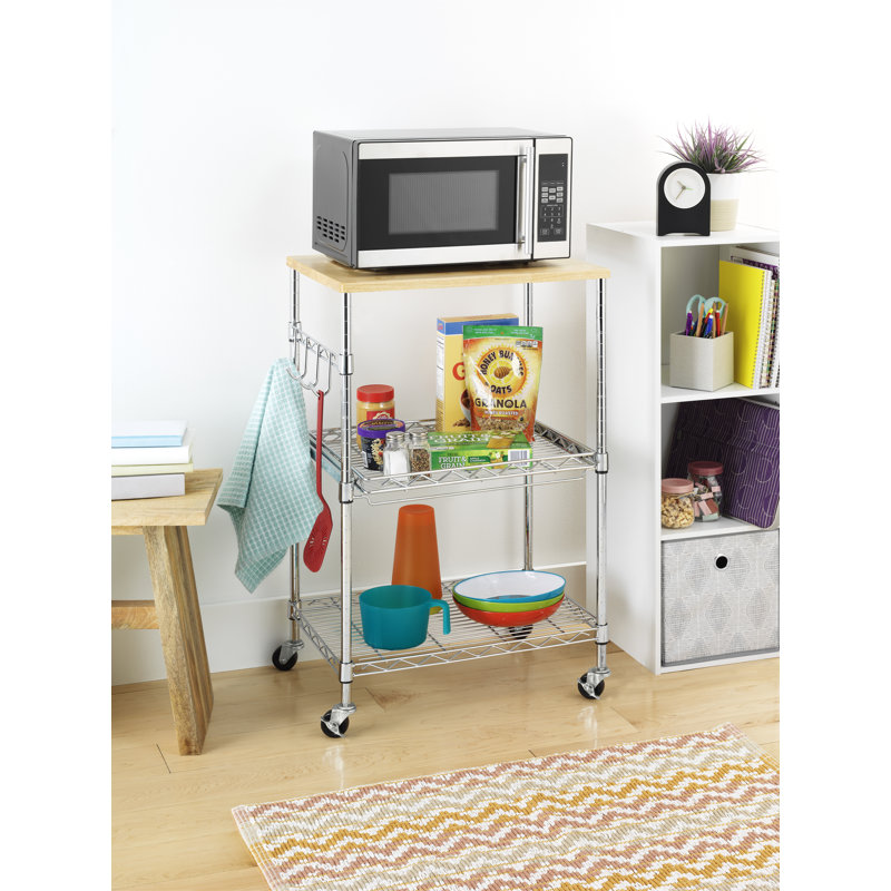 Whitmor Silver Steel Utility Cart with Wood Top and Storage