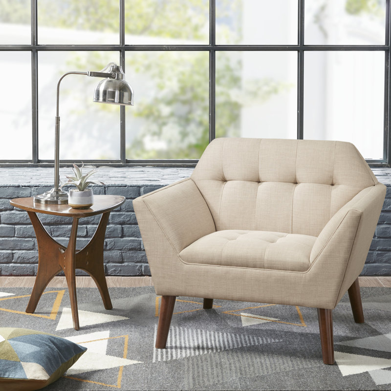 Merrylite  37" Wide Upholstered Armchair with Tufted Backrest, Beige