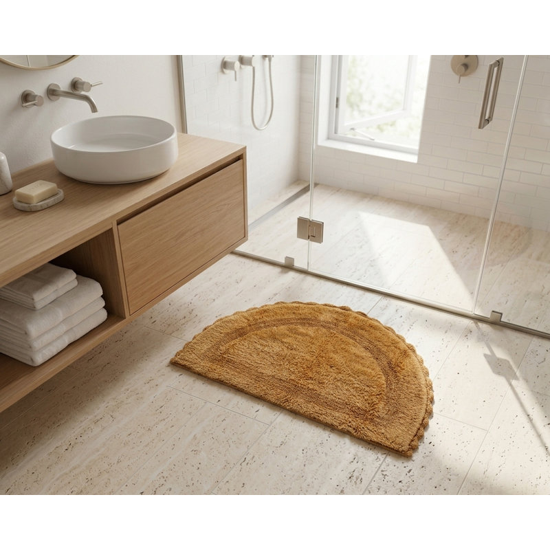 Tapis de bain demi-cercle en dentelle crochetée, Beige