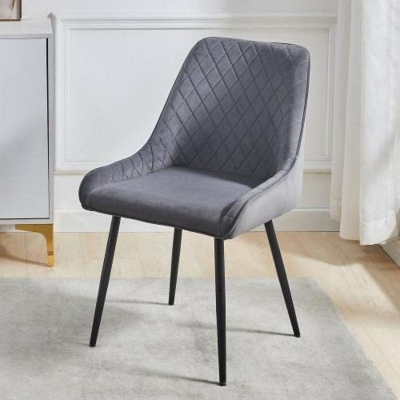 Mako 46cm H Velvet Upholstered Side Chair, Grey, Black