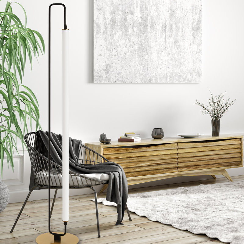 Lampe sur pied DEL 59 po Creeden, Noir mat / laiton vieilli