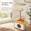 58-Inch Multifunctional Cat Tree with Integrated Cat Condo and Cabinet – Multi-Level Platforms, Scratching Posts, and Feeding Bowls (Pet Furniture)