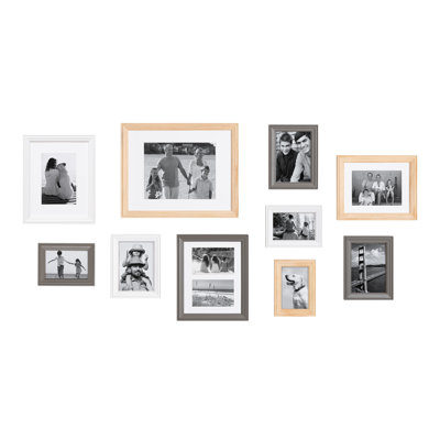 Solid + Manufactured Wood Beveled Picture Frame - Set of 10 with Mat