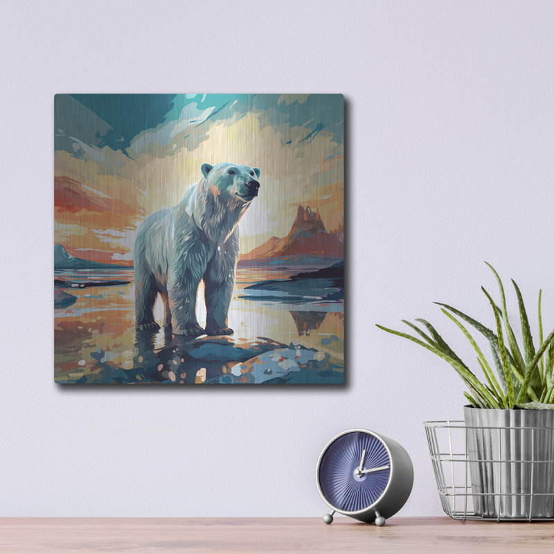 Art mural en métal luxueux 12 po x 12 po «Polar Bear» par r3darch0n