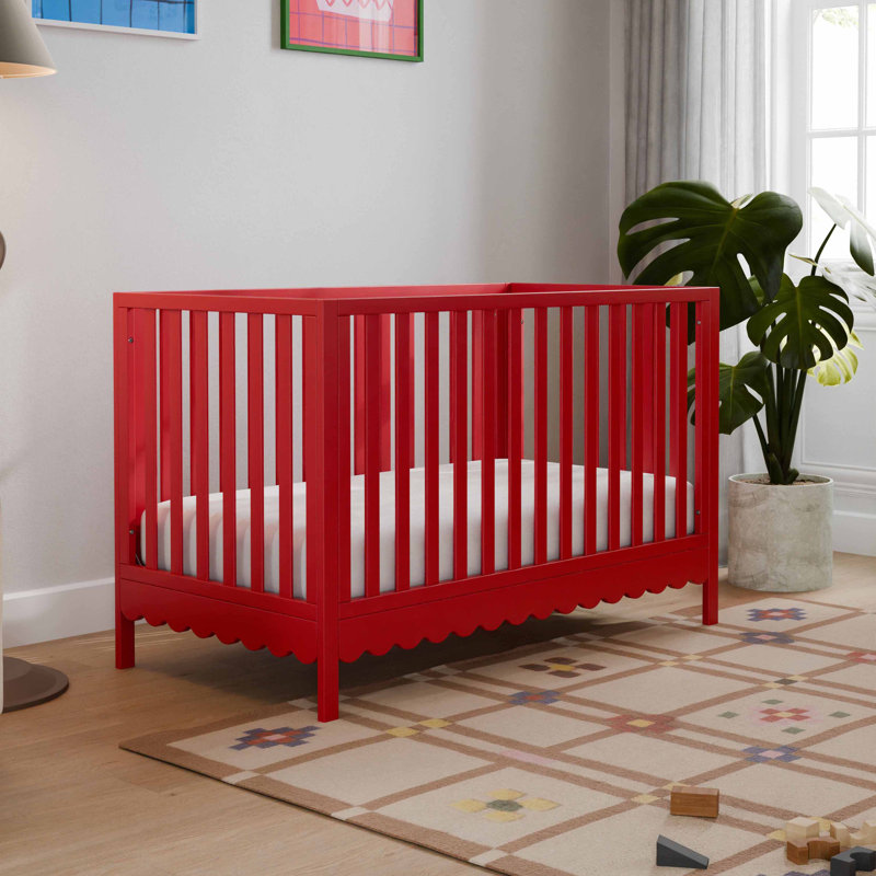 Sammy Scallop Strawberry Red Convertible Pine Wood Crib