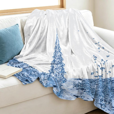 Jeté en flanelle bleue molletonnée ultra douce, arbre de Noël sur une face