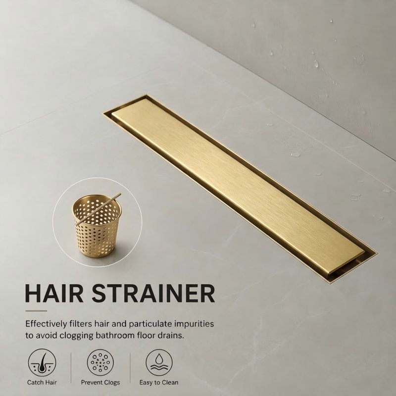 FlowCore 12" Brushed Gold linear grid drain, Brushed Gold