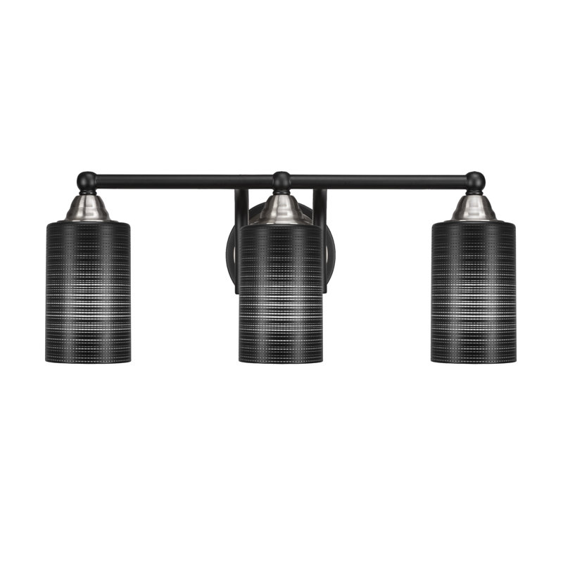 Michell 3-Light Bath Bar, Matte Black/Brushed Nickel, White Muslin