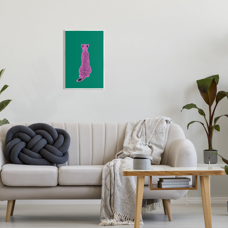 Guépard rose sur plaque verte par House of Lulu, H 19 po x l 13 po x P 0,5 po