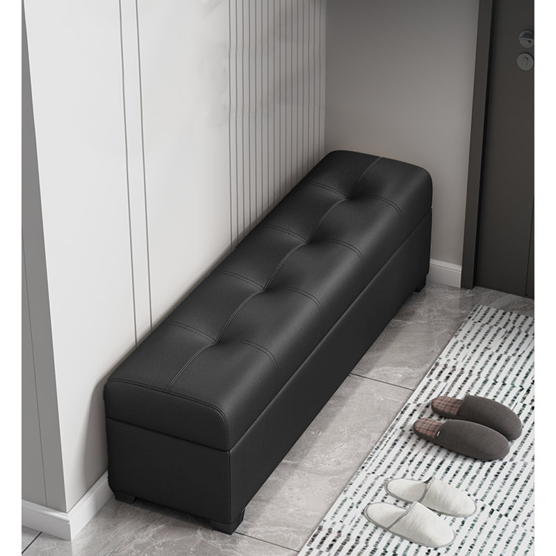 Repose-pieds en cuir massif avec rangement, Noir