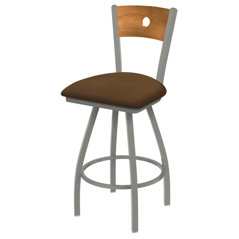 Tabouret pivotant Voltaire, Chêne naturel, Nickel anodisé, Siège Rein Thatch / finition érable moyen