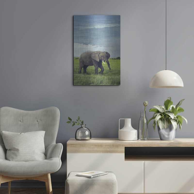 «Elephant» par Ron Parker sur métal, H 24 po x l 16 po