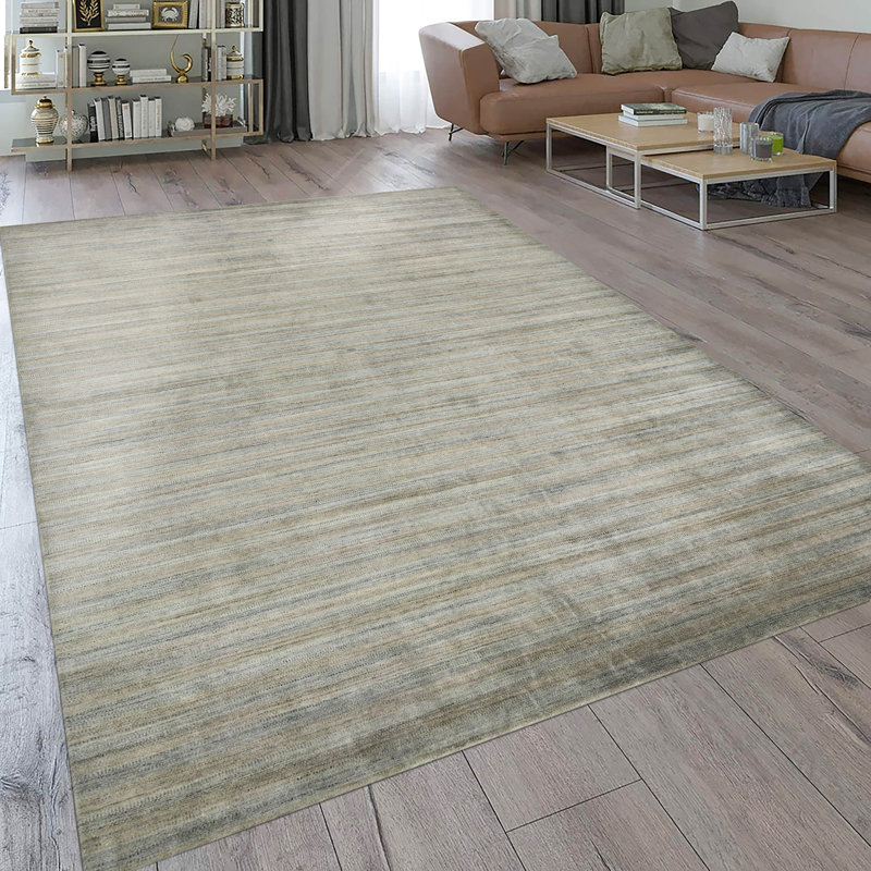 Rayé tissé à plat à la main argent/gris Tapis décoratif en laine Adamsburg, Rectangle 5 pi x 8 pi