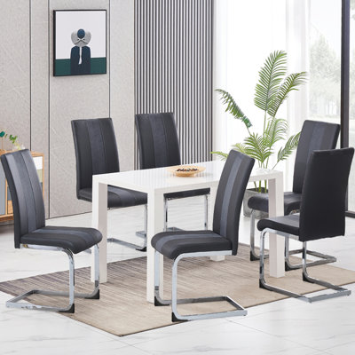 Modern Faux Leather/Suede Upholstered Armless Cantilever Dining Chair with Chrome Base