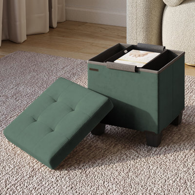Banc repose-pieds en velours avec rangement amovible Nestl