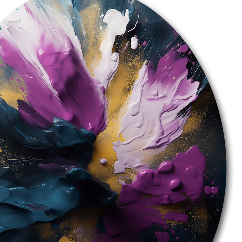 Mauve et bleu, réalités sur toile I - peinture abstraite ronde, art mural en métal, H 23 po x l 23 po x P 1 po