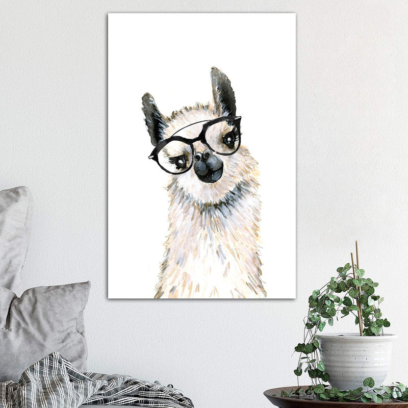 Lama avec lunettes par Mercedes Lopez Charro - impression d'art graphique, H 26 po x l 18 po x 1,5 po, Toile tendue