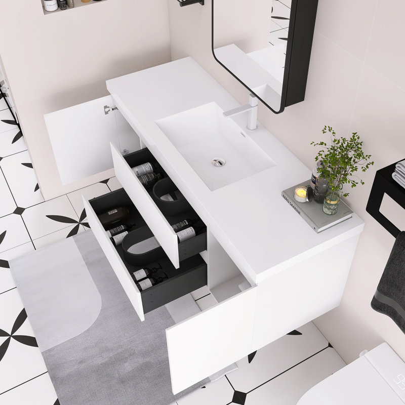 Meuble-lavabo simple 60 po avec plateau en résine, Blanc