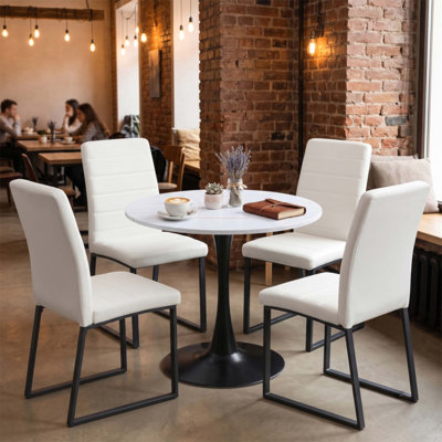 31.5'' Round Dining Table and Chairs for 4, Space-Saving Modern Casual Set for Apartment Kitchen