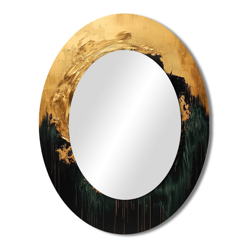 Black Gold Modern Eclipse Moon - Black Modern Oval Wall Mirror, 43" x 33"