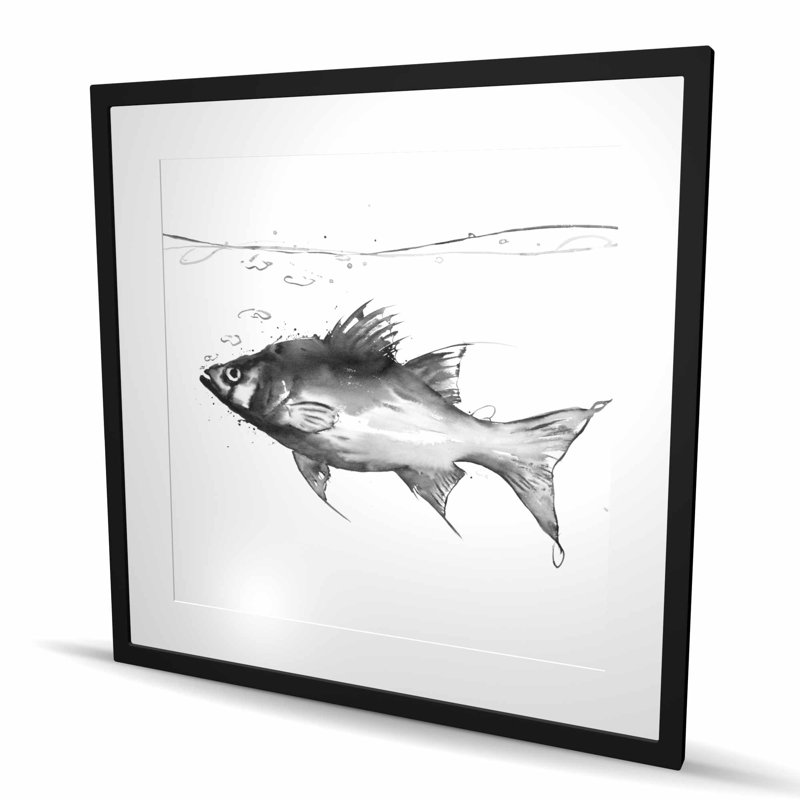 Natation de poisson - reproduction encadrée mat pour la décoration intérieure, H 36 po x l 36 po, Noir