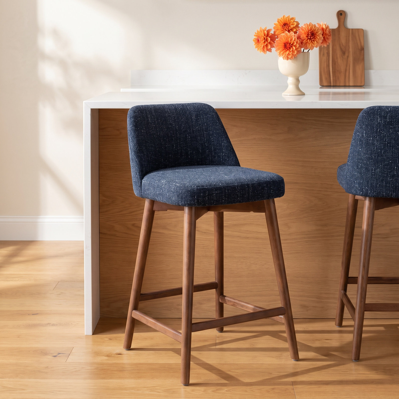 Nikita Bar and Counter Stool, Counter Stool (25.5" Seat Height), Blue Mix/Nogal