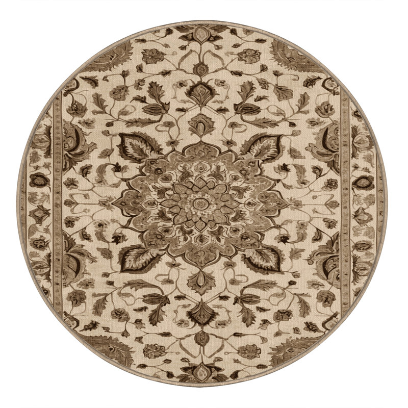 Tapis beige Tabriz lavable à la machine, Rond 4 pi