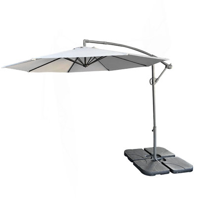 Parasol de patio, parasol de patio décalé 10 pi - Protection de parasol de marché en porte-à-faux suspendue avec ajustement facile d'inclinaison et manivelle pour terrasse de piscine et jardin (gris)