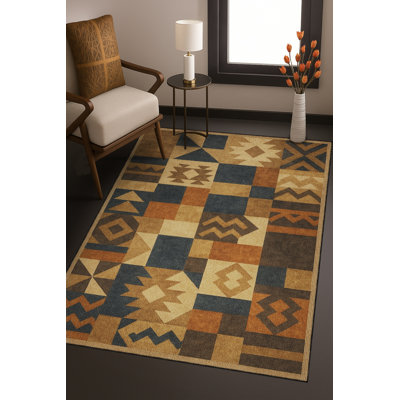Tapis tissé crème à motif géométrique lavable Mosso