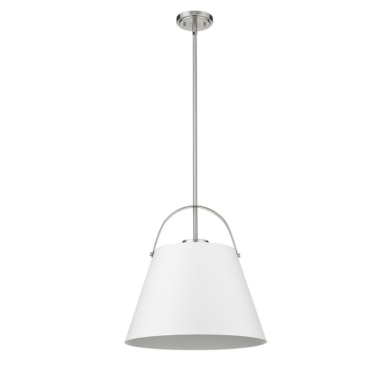 Luminaire suspendu conique à 1 lumière Chrisha, Blanc mat, H 18 po x l 18 po x P 18 po, Blanc mat / nickel brossé