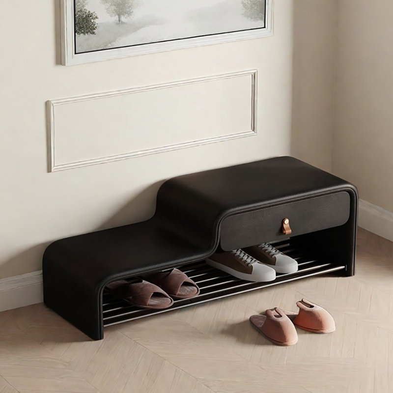 Banc à chaussures en cuir 47,2 po, Noir, noir, noir, noir