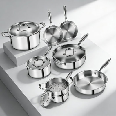 12-Piece Stainless Steel Cookware Set, Triple Ply Induction Pots And Pans Set With Lids, Oven & Dishwasher Safe, PFOA Free For All Stovetops