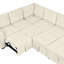 Espace de vie en forme de U beige avec lit convertible et canapé modulaire pratique avec rangement escamotable