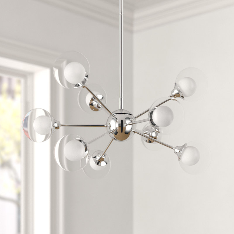 Lustre sphérique Spoutnik à 12 lumières Optimist, 10 po H x 22,75 po L x 22,75 po P, Chrome poli, 9