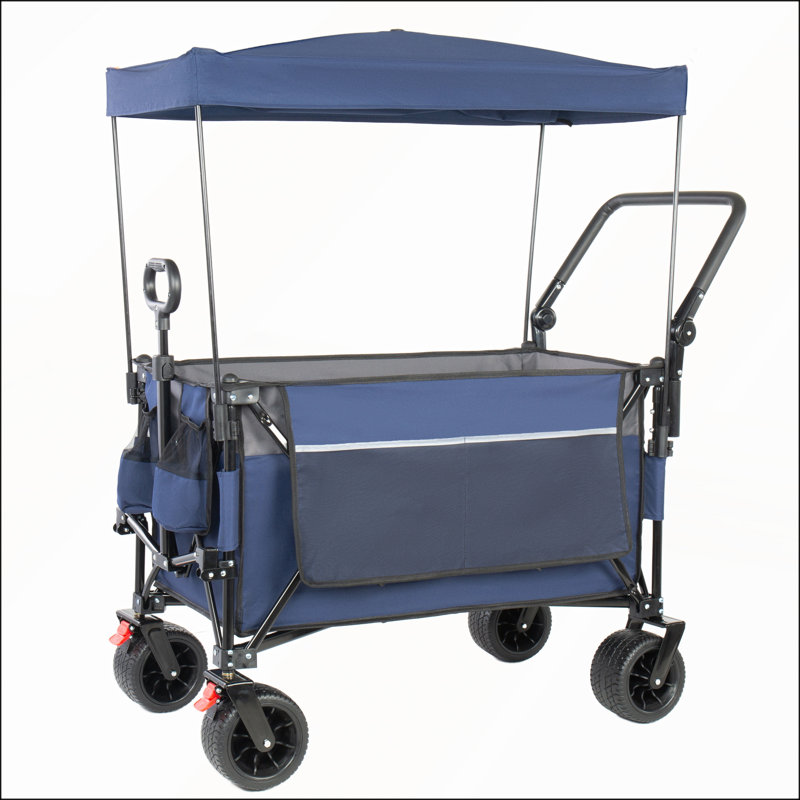 Chariot pliable multifonctionnel à roulettes avec poignée rotative, auvent, roues tout-terrain et capacité de charge de 480 lb pour une utilisation à l'extérieur
