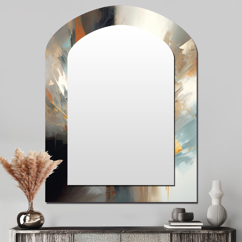 Orange And Blue Abstract Mixed Colours IV - Large Arched Wall Mirror On Metal, 43" x 33"
