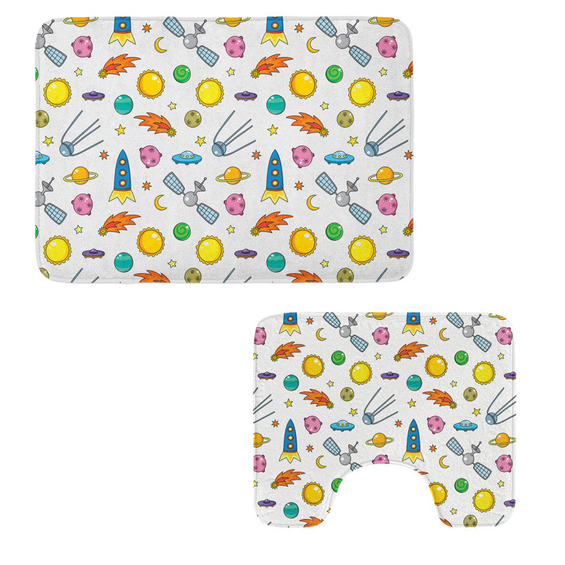 Multicolore ensemble de tapis de salle de bain 2 pièces Spaceship