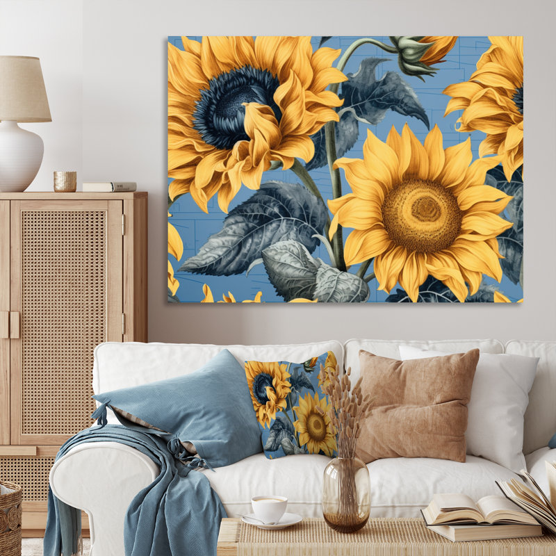 Tournesol doré, collage, impression sur toile florale, Toile tendue, H 12 po x l 20 po x P 1 po