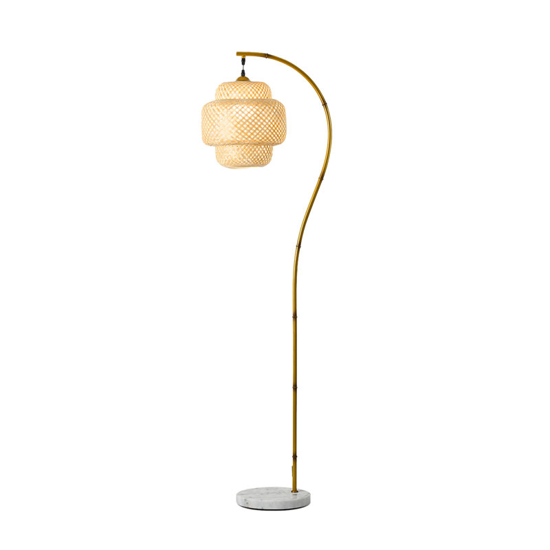 Lampe sur pied rétro nostalgique en métal et bambou