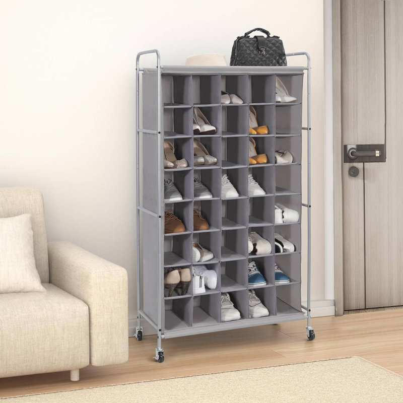 Rangement de 40 casiers à chaussures pour casiers, rangement autoportant et empilable pour garde-robe de chambre à coucher, gris