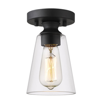 Plafonnier encastré conique, plafonnier noir à 1 lumière, luminaire de style maison de campagne avec abat-jour en verre transparent pour couloir de salle à manger, salle à manger, couloir