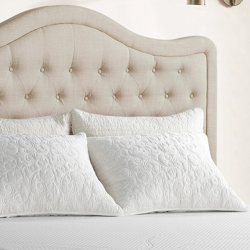 Adjustable Headboard with Fine Linen Upholstery and Button Tufting for Bedroom, King, Beige, King