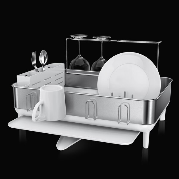  simplehuman Kitchen Dish Drying Rack With Swivel Spout,  Fingerprint-Proof Stainless Steel Frame, White Plastic, 2022 Model