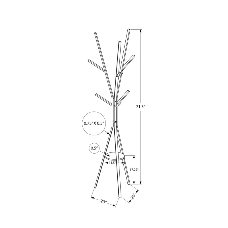 Coat Rack, 72"h, Bedroom, Entryway, Free Standing, Hall Tree, 6 Hooks, White Metal, Contemporary, Modern