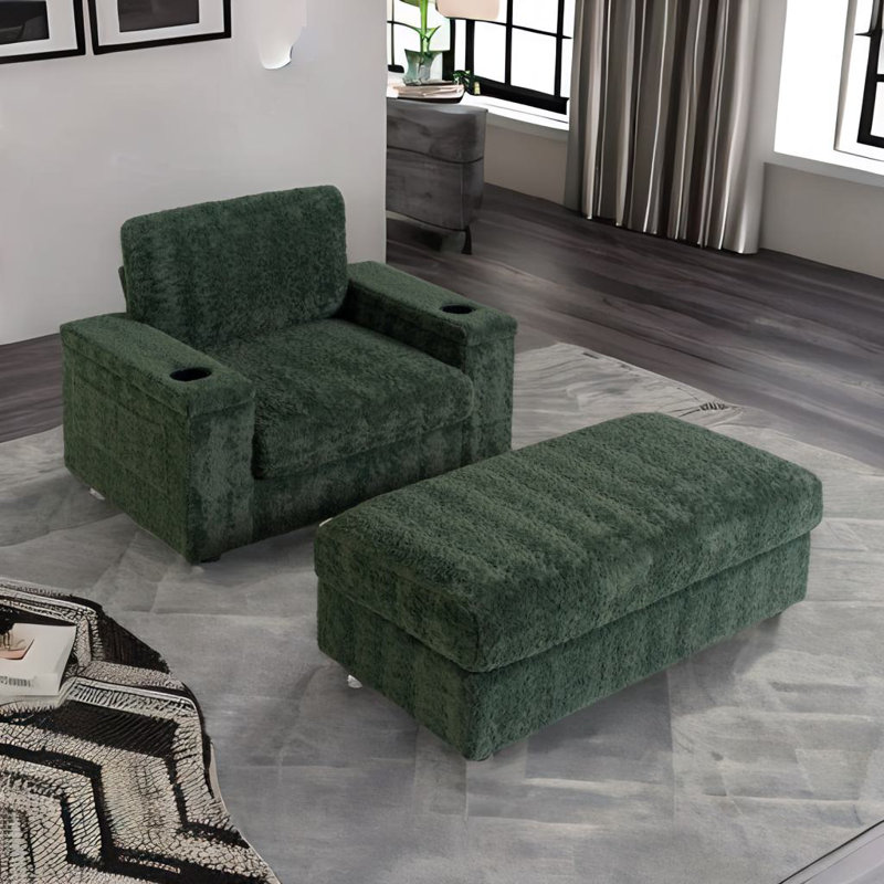 Canapé avec repose-pieds avec rangement, Vert