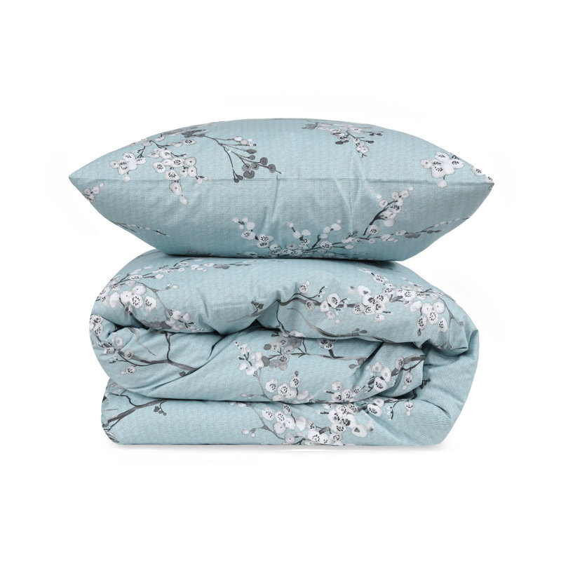 Ensemble de housse de couette 100% coton bleu / blanc, Housse de couette simple + 1 taie d'oreiller 31 po, Bleu clair