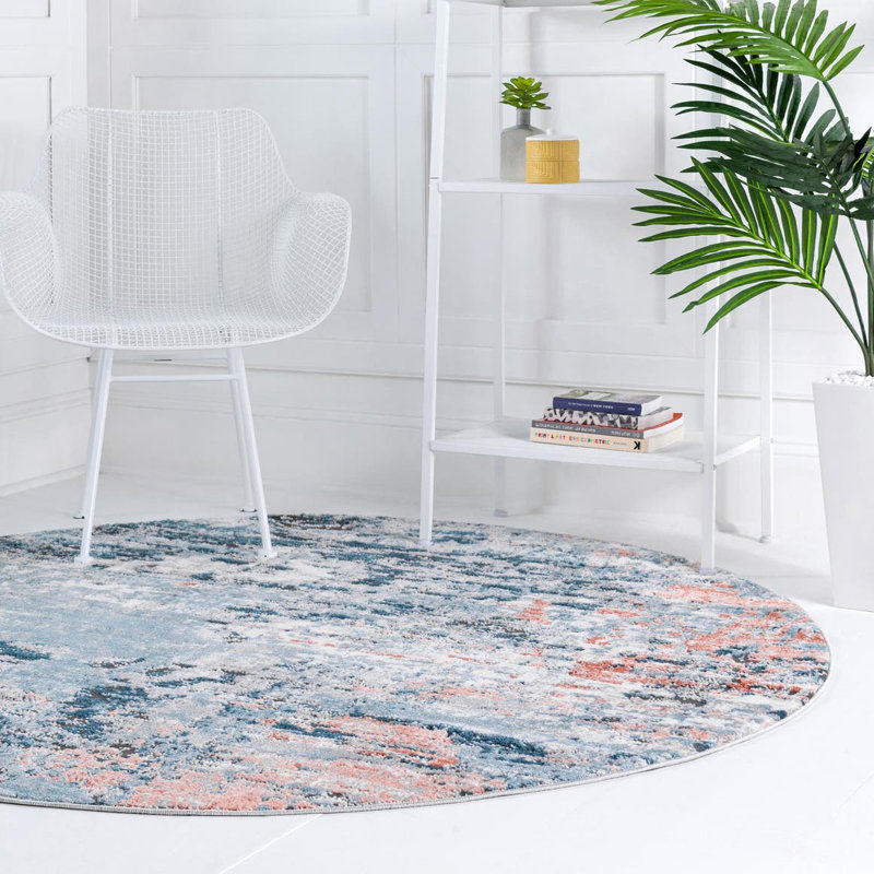 Tapis orange/gris, Rond 7 pi 1 po