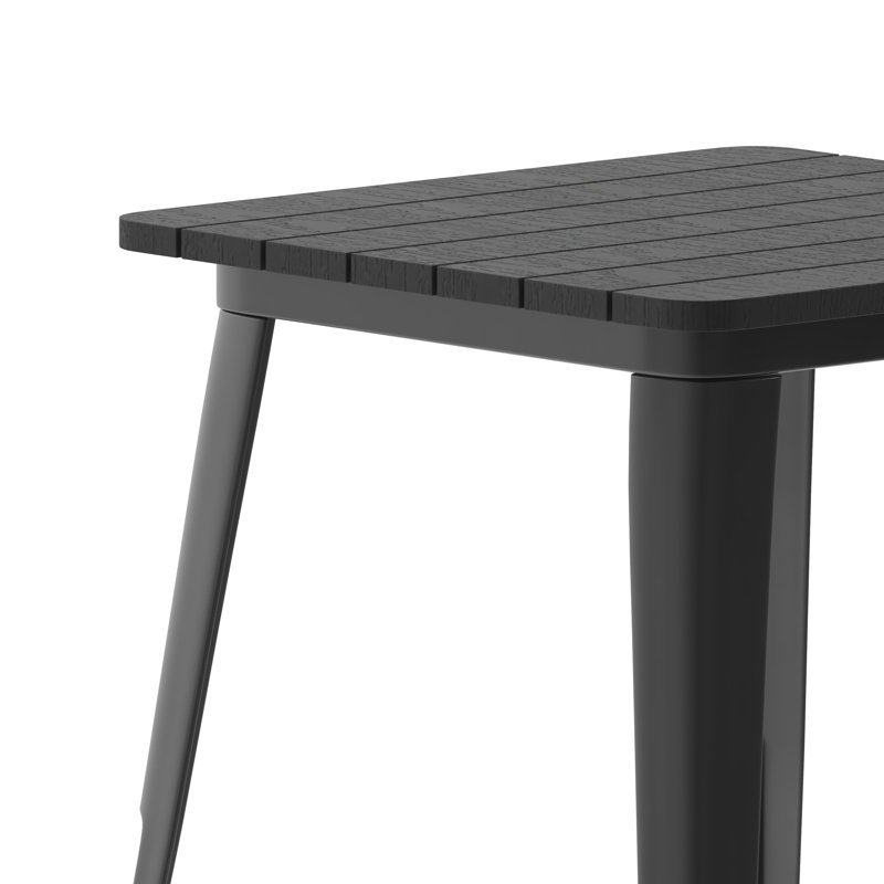 Harewood Square Commercial Indoor/Outdoor Poly Resin Restaurant Table with Steel Frame, Black, 23.5" W x 23.5" L